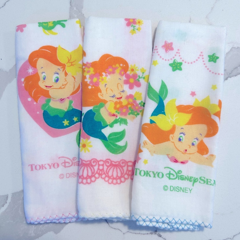 Disney Little Mermaid Baby Ariel Tokyo Disneyland DisneySea Handkerchiefs 3 Set